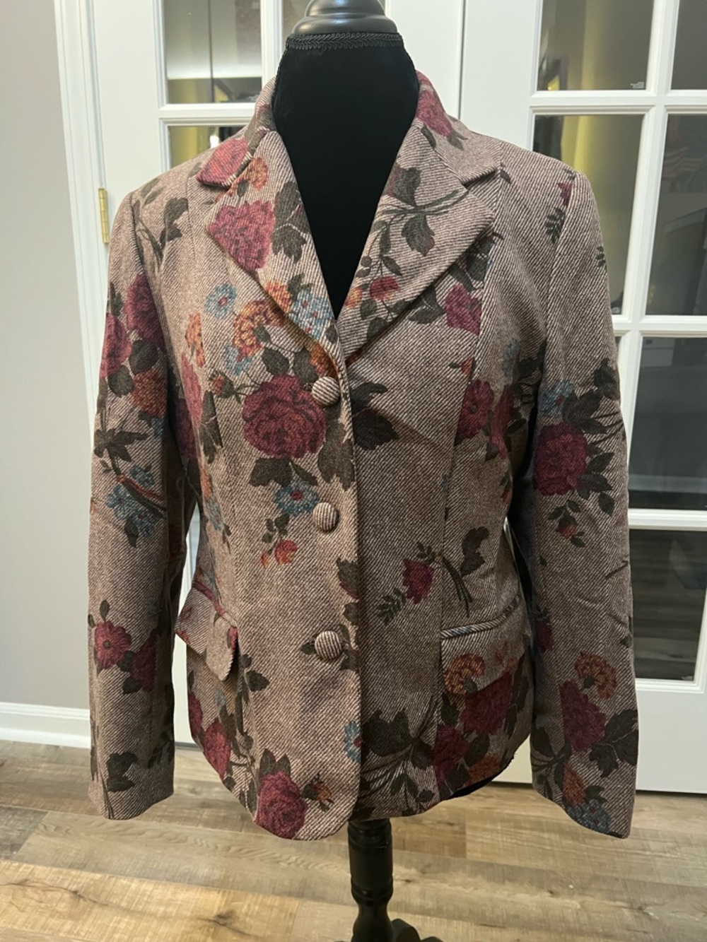 Pendleton Floral Tweed Blazer in Rose and Brown Tones size 14 EUC